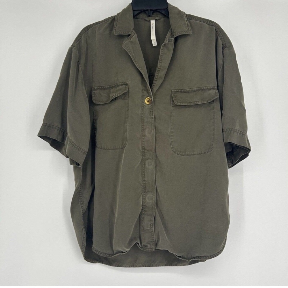 Aritzia Babaton Calipso Button Up Shirt Shacket Olive Green Tencel Size S